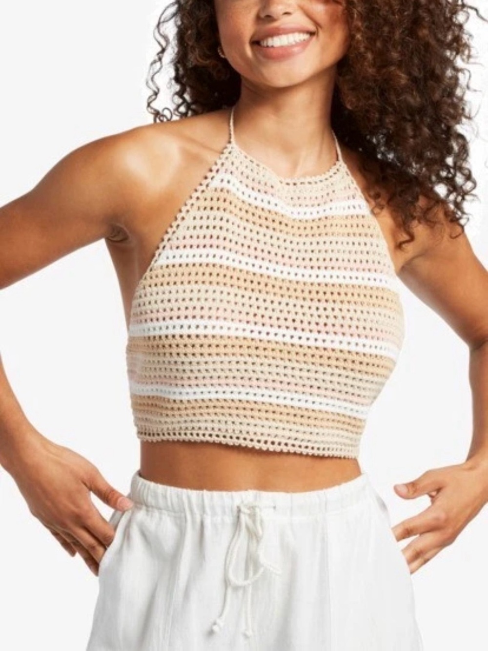 NWT Roxy Daydreamer Cropped Knit Halter Top Crochet Halter